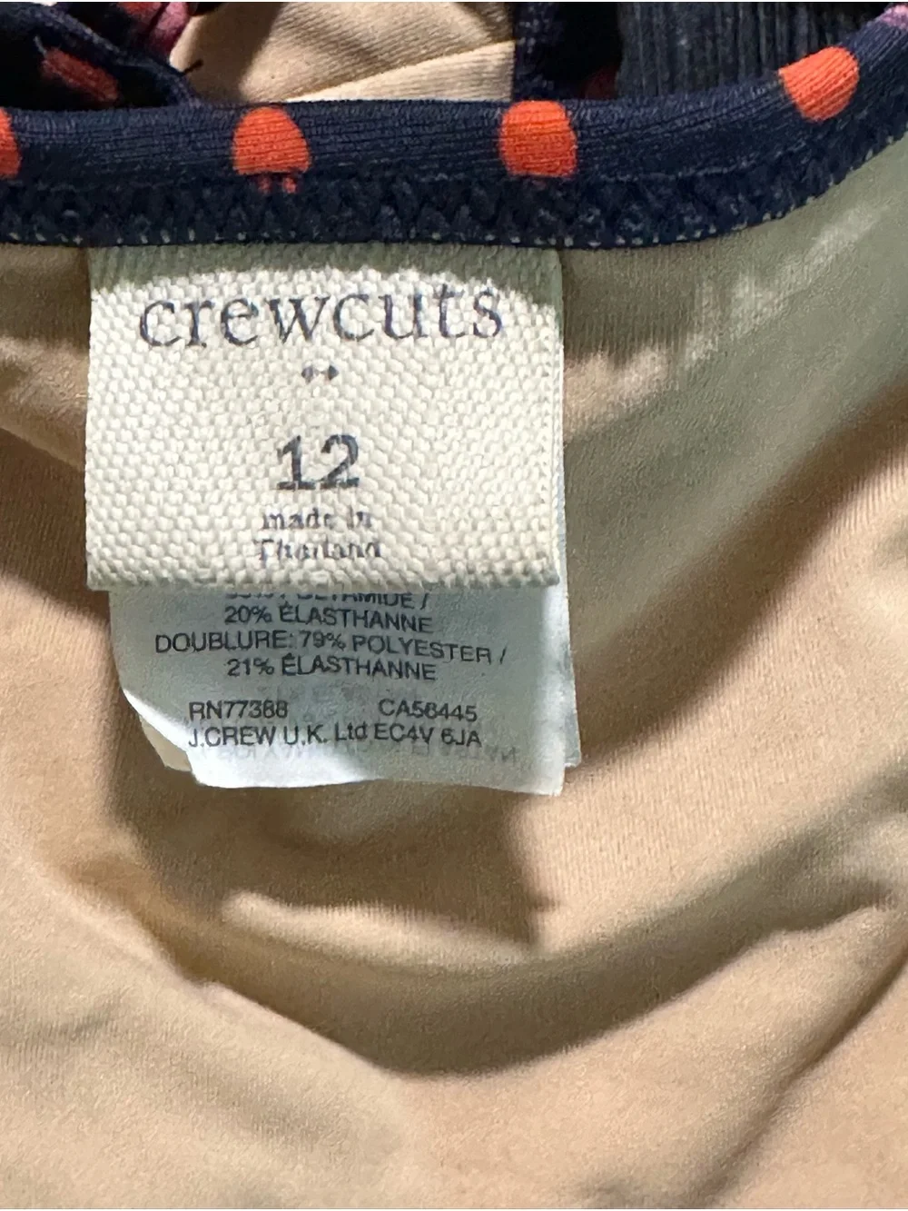 Crewcuts Navy Swim Top with Orange Polka Dot Trim